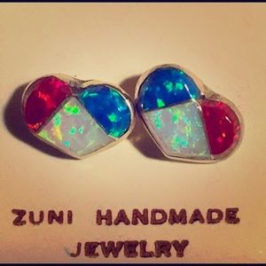 Zuni Native American Turquoise Inlay Earrings